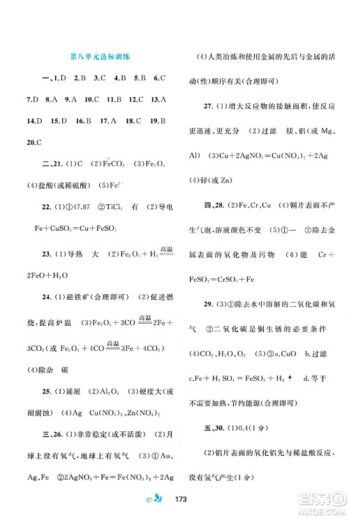 广西师范大学出版社2025年春新课程学习与测评单元双测九年级化学下册A版人教版答案