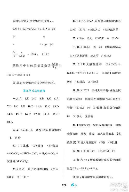 广西师范大学出版社2025年春新课程学习与测评单元双测九年级化学下册A版人教版答案
