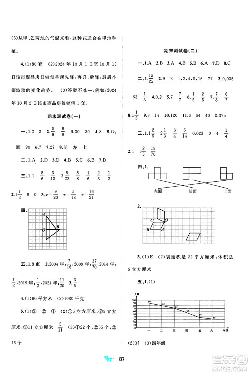 广西师范大学出版社2025年春新课程学习与测评单元双测五年级数学下册A版人教版答案