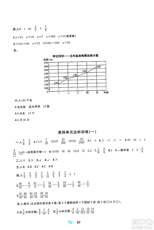 广西师范大学出版社2025年春新课程学习与测评单元双测五年级数学下册B版北师大版答案