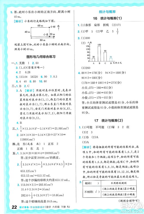 江西人民出版社2025年春王朝霞德才兼备作业创新设计六年级数学下册人教版答案