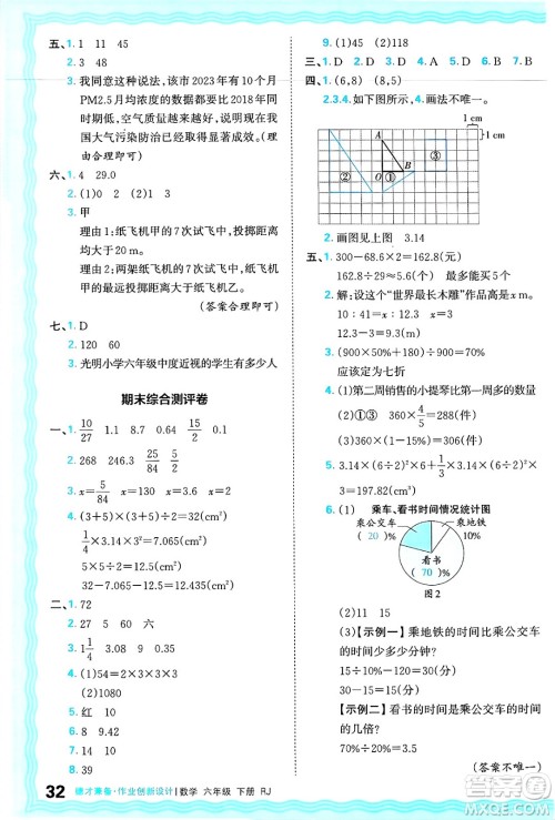 江西人民出版社2025年春王朝霞德才兼备作业创新设计六年级数学下册人教版答案