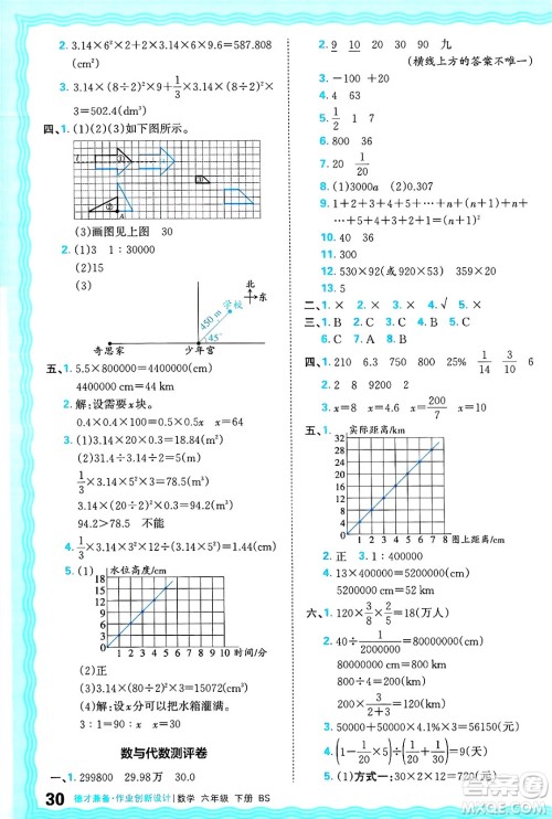 江西人民出版社2025年春王朝霞德才兼备作业创新设计六年级数学下册北师大版答案