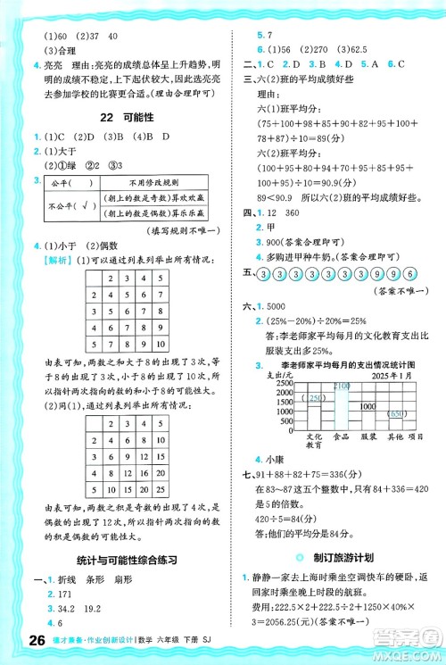 江西人民出版社2025年春王朝霞德才兼备作业创新设计六年级数学下册苏教版答案