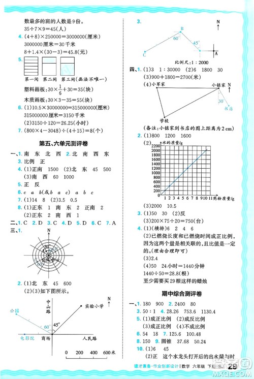 江西人民出版社2025年春王朝霞德才兼备作业创新设计六年级数学下册苏教版答案
