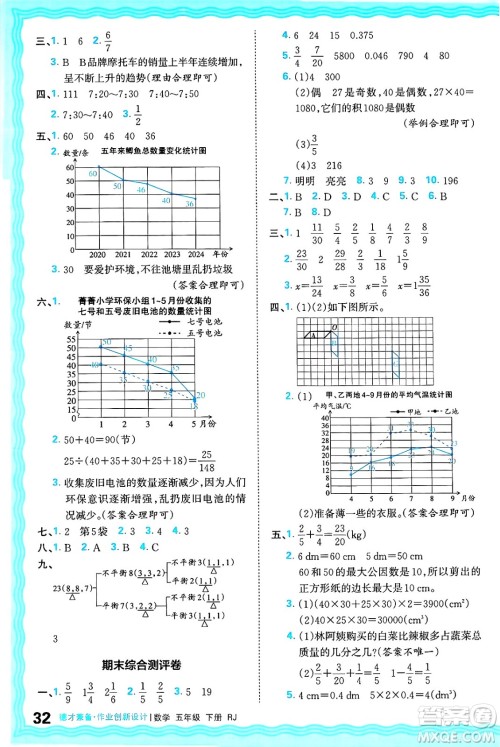 江西人民出版社2025年春王朝霞德才兼备作业创新设计五年级数学下册人教版答案