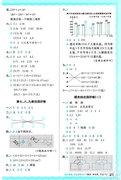 江西人民出版社2025年春王朝霞德才兼备作业创新设计四年级数学下册人教版答案