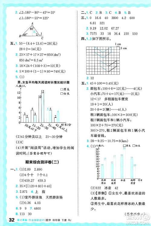 江西人民出版社2025年春王朝霞德才兼备作业创新设计四年级数学下册人教版答案