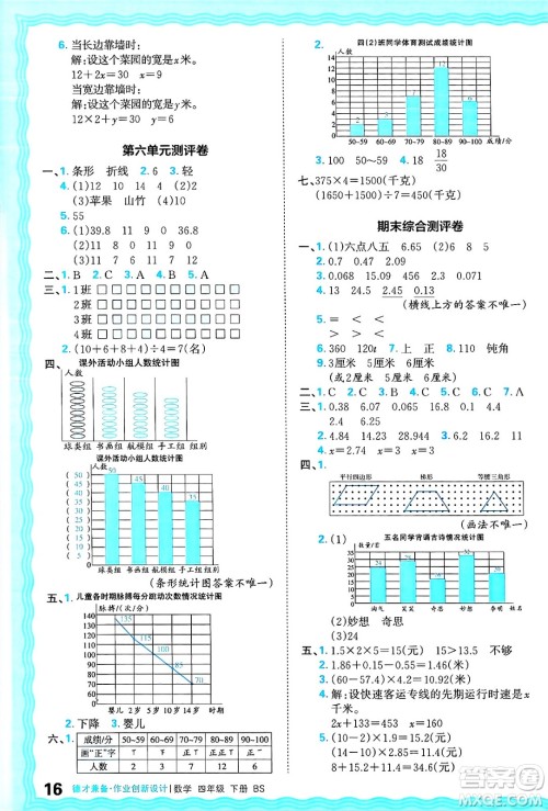 江西人民出版社2025年春王朝霞德才兼备作业创新设计四年级数学下册北师大版答案