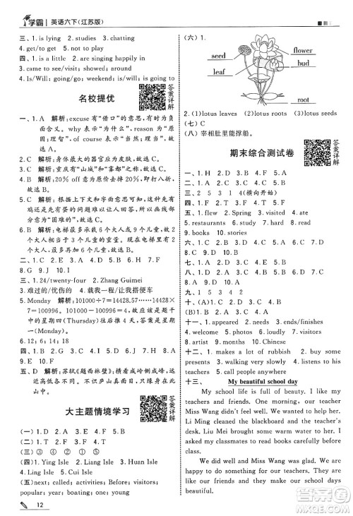 河海大学出版社2025年春5星学霸六年级英语下册江苏版答案