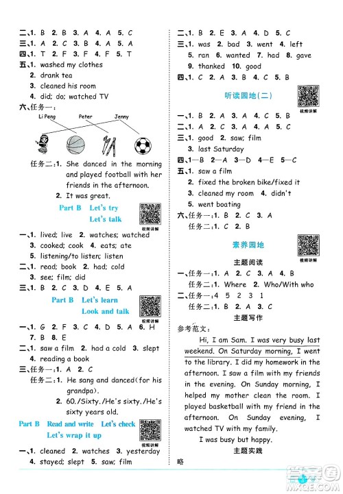 江西教育出版社2025年春阳光同学课时优化作业六年级英语下册人教PEP版陕西专版答案