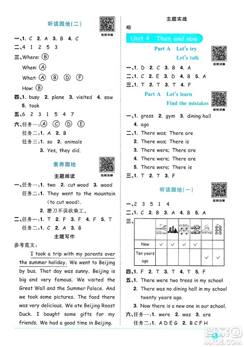 江西教育出版社2025年春阳光同学课时优化作业六年级英语下册人教PEP版陕西专版答案