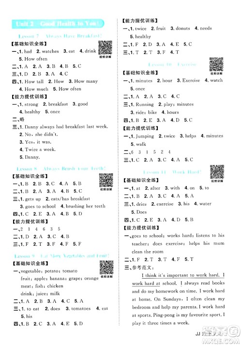 江西教育出版社2025年春阳光同学课时优化作业六年级英语下册冀教版答案