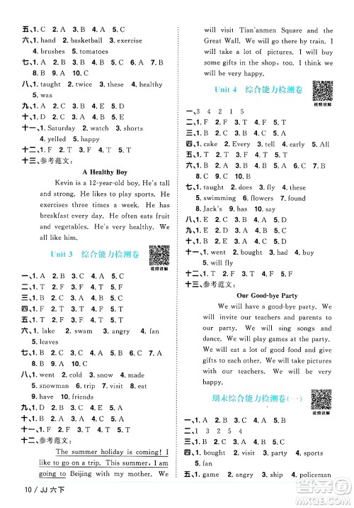 江西教育出版社2025年春阳光同学课时优化作业六年级英语下册冀教版答案