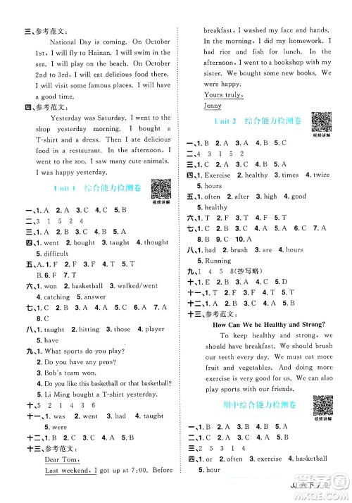 江西教育出版社2025年春阳光同学课时优化作业六年级英语下册冀教版答案