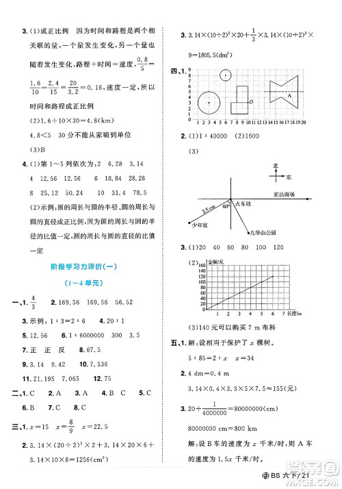 江西教育出版社2025年春阳光同学课时优化作业六年级数学下册北师大版福建专版答案