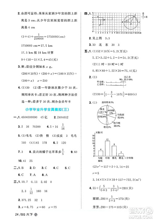 江西教育出版社2025年春阳光同学课时优化作业六年级数学下册北师大版福建专版答案
