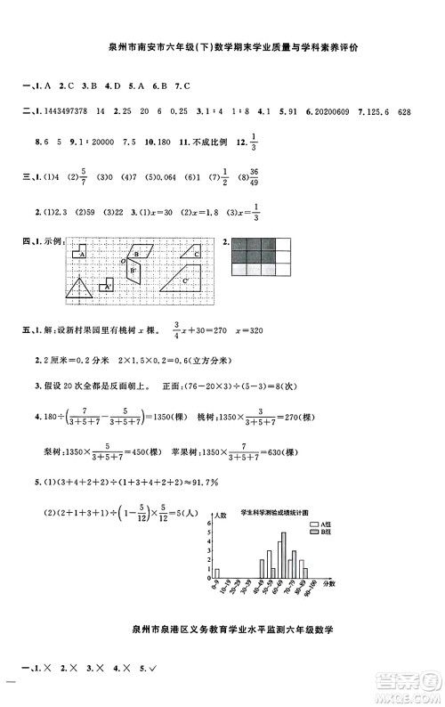 江西教育出版社2025年春阳光同学课时优化作业六年级数学下册北师大版福建专版答案