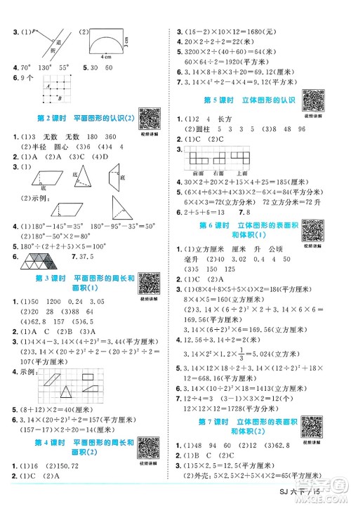 江西教育出版社2025年春阳光同学课时优化作业六年级数学下册苏教版安徽专版答案 江西教育出版社2025年春阳光同学课时优化作业六年级数学下册苏教版安徽专版答案