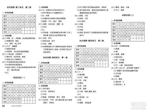 新疆青少年出版社2025年春优学1+1评价与测试七年级生物下册通用版答案