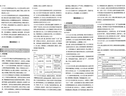新疆青少年出版社2025年春优学1+1评价与测试七年级道德与法治下册通用版答案