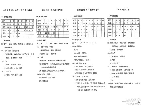 新疆青少年出版社2025年春优学1+1评价与测试八年级生物下册通用版答案
