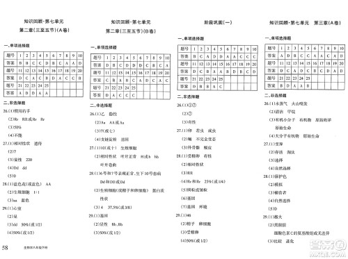 新疆青少年出版社2025年春优学1+1评价与测试八年级生物下册通用版答案