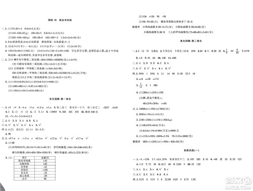 新疆青少年出版社2025年春优学1+1评价与测试六年级数学下册通用版答案