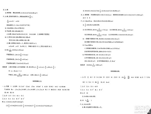 新疆青少年出版社2025年春优学1+1评价与测试六年级数学下册通用版答案