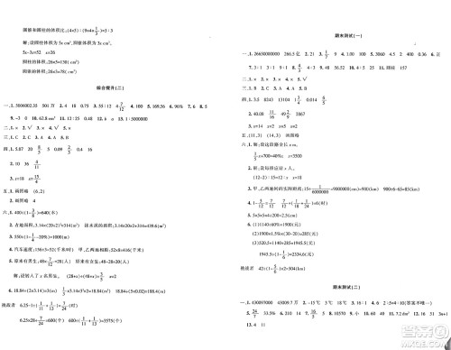 新疆青少年出版社2025年春优学1+1评价与测试六年级数学下册通用版答案