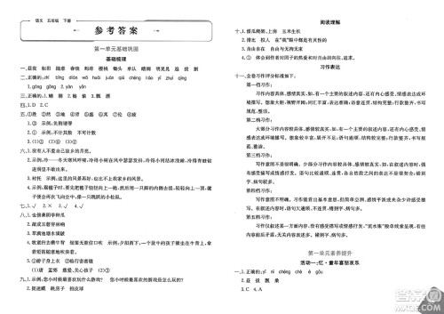 新疆青少年出版社2025年春优学1+1评价与测试五年级语文下册通用版答案