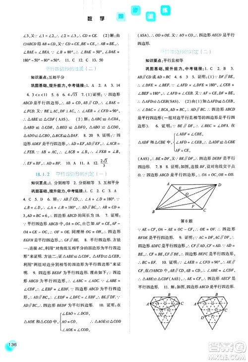 河北人民出版社2025年春同步训练八年级数学下册人教版答案
