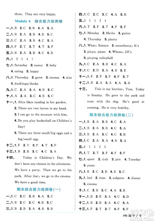 江西教育出版社2025年春阳光同学课时优化作业四年级英语下册沪教牛津版答案 江西教育出版社2025年春阳光同学课时优化作业四年级英语下册沪教牛津版答案