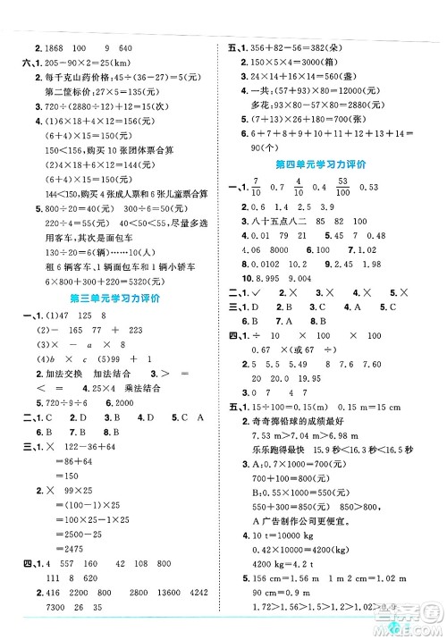 江西教育出版社2025年春阳光同学课时优化作业四年级数学下册人教版河北专版答案 江西教育出版社2025年春阳光同学课时优化作业四年级数学下册人教版河北专版答案