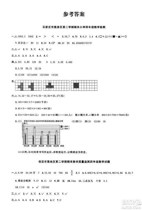 江西教育出版社2025年春阳光同学课时优化作业四年级数学下册人教版河北专版答案 江西教育出版社2025年春阳光同学课时优化作业四年级数学下册人教版河北专版答案