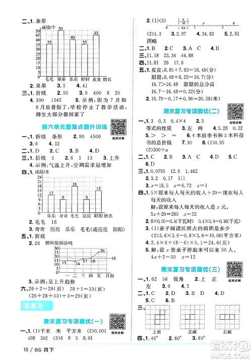 江西教育出版社2025年春阳光同学课时优化作业四年级数学下册北师大版陕西专版答案