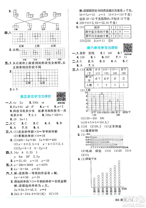 江西教育出版社2025年春阳光同学课时优化作业四年级数学下册北师大版陕西专版答案
