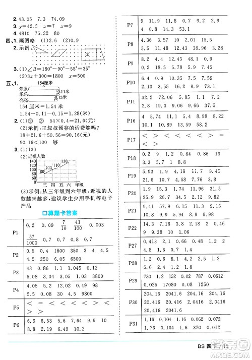 江西教育出版社2025年春阳光同学课时优化作业四年级数学下册北师大版陕西专版答案