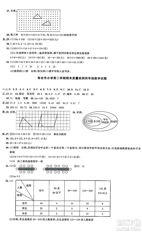 江西教育出版社2025年春阳光同学课时优化作业四年级数学下册青岛版山东专版答案 江西教育出版社2025年春阳光同学课时优化作业四年级数学下册青岛版山东专版答案