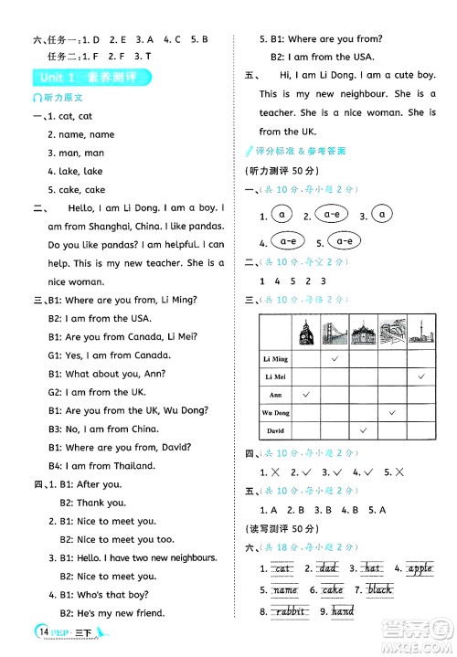 江西教育出版社2025年春阳光同学课时优化作业三年级英语下册人教PEP版答案 江西教育出版社2025年春阳光同学课时优化作业三年级英语下册人教PEP版答案