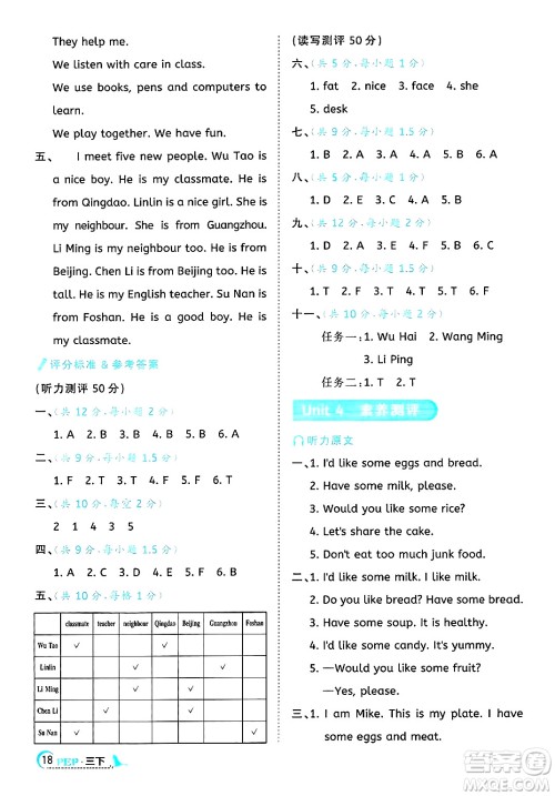 江西教育出版社2025年春阳光同学课时优化作业三年级英语下册人教PEP版答案 江西教育出版社2025年春阳光同学课时优化作业三年级英语下册人教PEP版答案