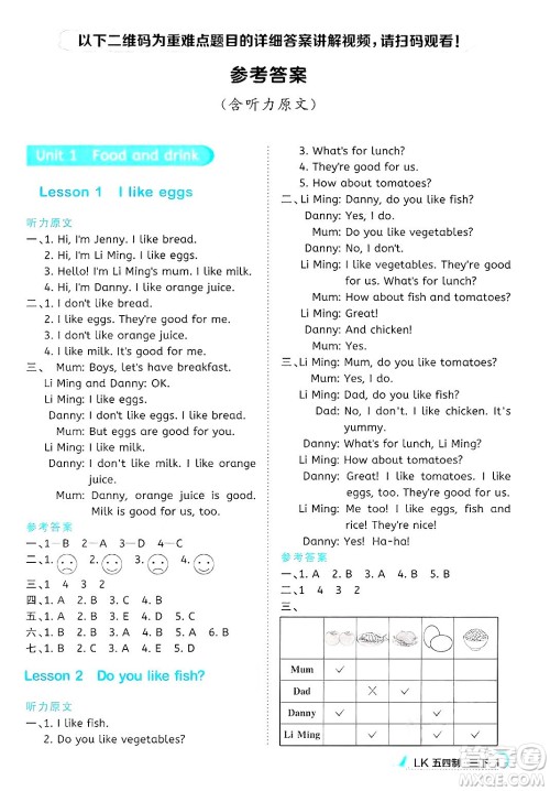 江西教育出版社2025年春阳光同学课时优化作业三年级英语下册鲁科版五四制专版答案