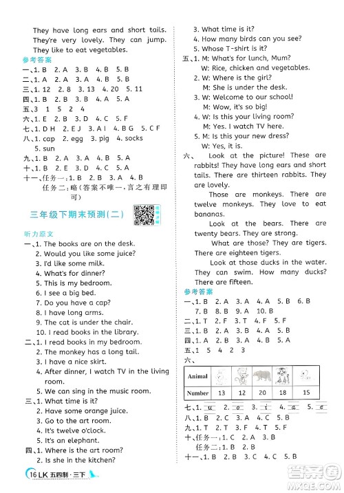 江西教育出版社2025年春阳光同学课时优化作业三年级英语下册鲁科版五四制专版答案