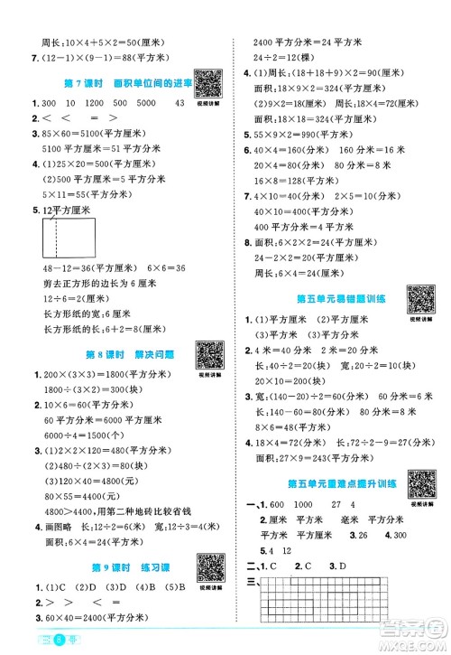 江西教育出版社2025年春阳光同学课时优化作业三年级数学下册人教版河南专版答案