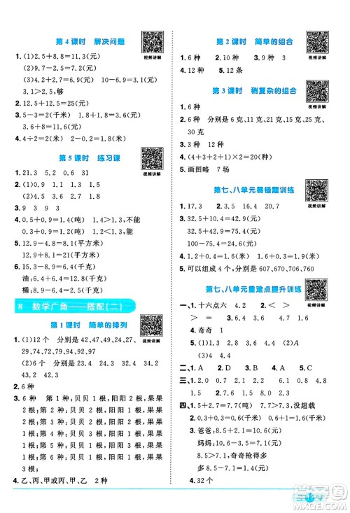 江西教育出版社2025年春阳光同学课时优化作业三年级数学下册人教版河南专版答案