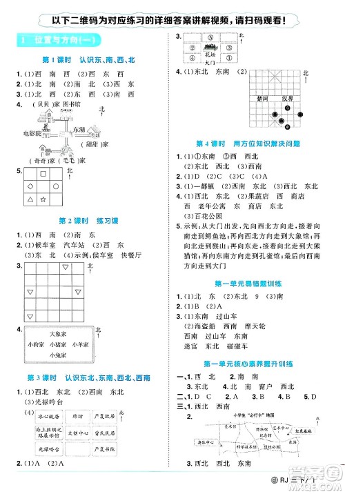 福建少年儿童出版社2025年春阳光同学课时优化作业三年级数学下册人教版福建专版答案