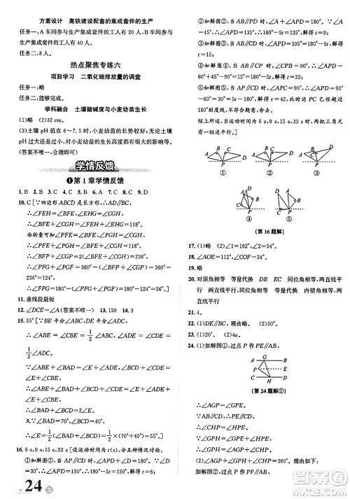 浙江教育出版社2025年春自主高效练七年级数学下册浙教版答案