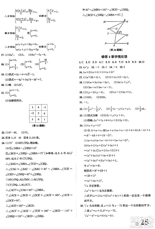 浙江教育出版社2025年春自主高效练七年级数学下册浙教版答案