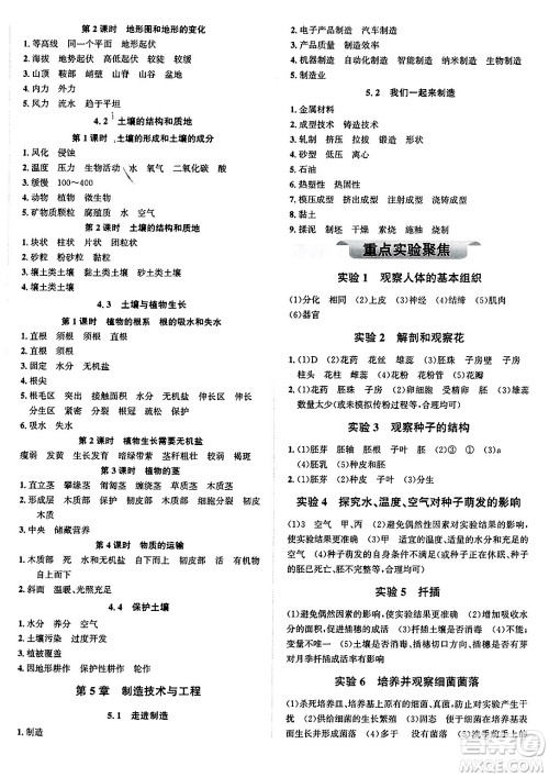 浙江教育出版社2025年春自主高效练七年级科学下册浙教版答案 浙江教育出版社2025年春自主高效练七年级科学下册浙教版答案