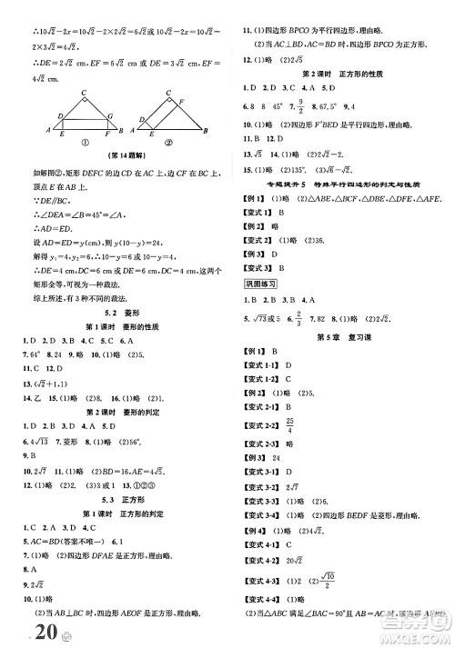 浙江教育出版社2025年春自主高效练八年级数学下册浙教版答案